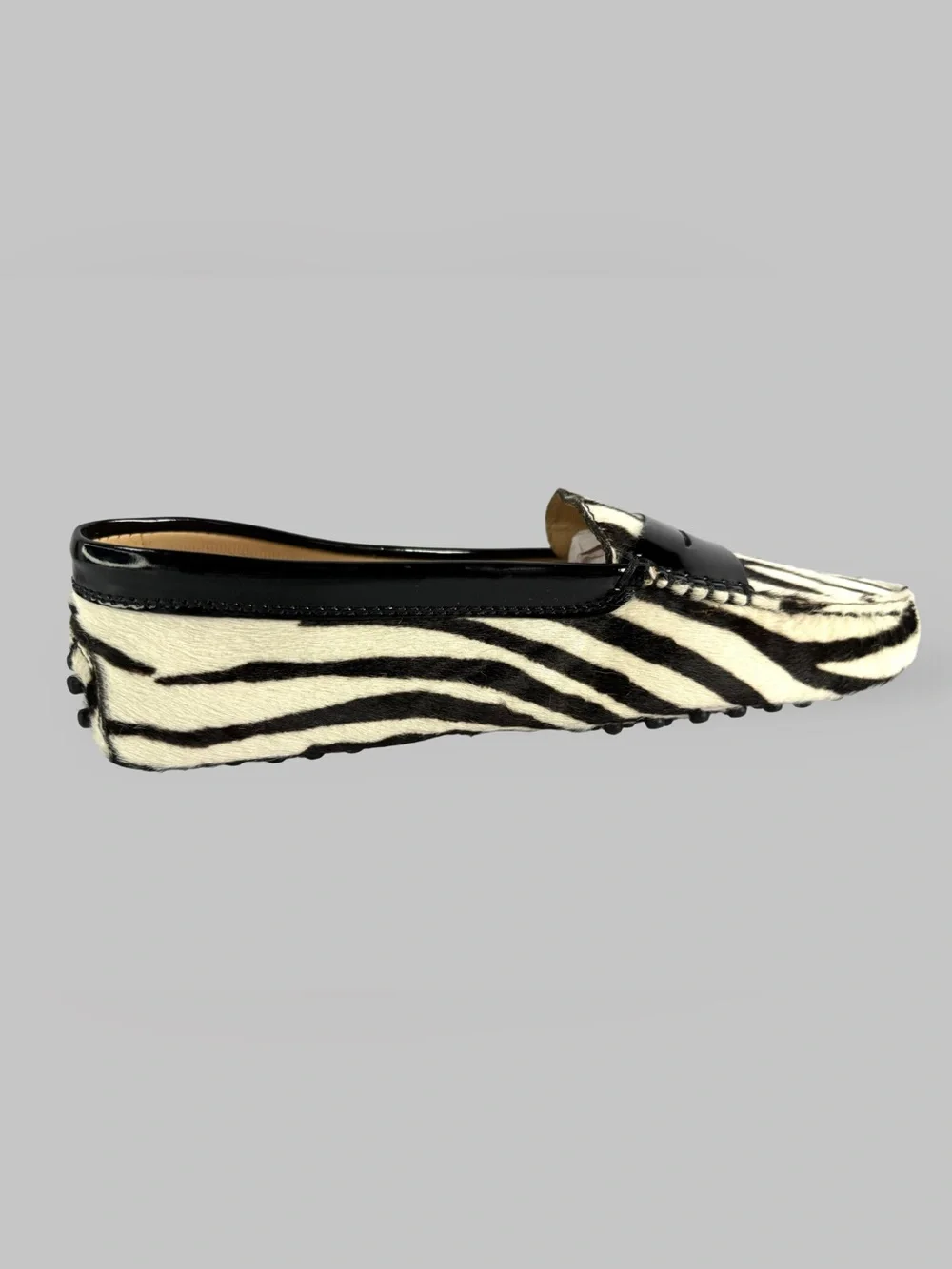 TOD'S Black & White Zebra-Print Penny Loafers
